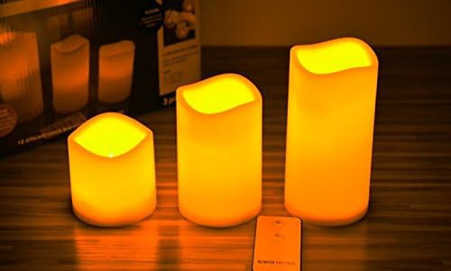 Flameless Candle. Battery Operated, LED, Flickering, Wax Pillar Candles with Remote Control from Light Romance, Set of 3 (Remote control)