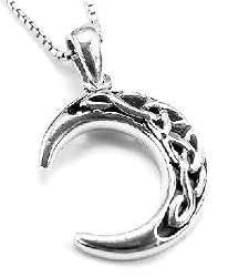 Sterling Silver Celtic Knot Crescent Moon Pendant with 18" Necklace