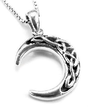 Sterling Silver Celtic Knot Crescent Moon Pendant with 18 Necklace