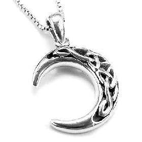 Sterling Silver Celtic Knot Crescent Moon Pendant with 18" Necklace by 