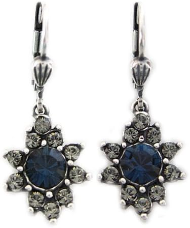 Catherine Popesco Silvertone Starlight Crystal Earrings, Deep Blue 4564