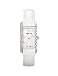 Burberry Womens London Diamond White Alligator Silver Dial Watch BU9506