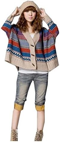 Uner Womans Cardigan Oversize Toggle Sweater Batwing Chunky Knit Coat Navajo Poncho