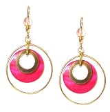 John Michael Richardson Brass Plated Neon Pink Enamel Dangle Hoop Earrings