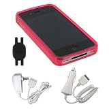 Magenta Circle Design TPU Silicone Crystal Skin Case + Wall Charger + Car Charger for Apple iPhone 4 4th Generation with Shoe Silicone Pouch for Nike+ iPod Sensor, AT&T