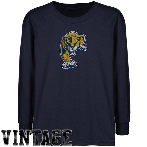 Florida International Golden Panthers Youth Navy Blue Distressed Logo Vintage T-shirt- (Small)