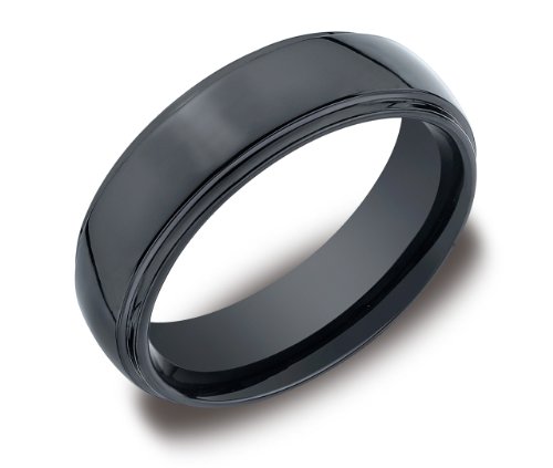 Mens Ceramic 7mm Comfort Fit Wedding Ring Band High Polished with a Double Edge, Size 13