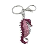 Magenta Crystal Seahorse Purse Charm Keychain