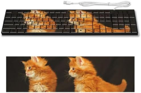 Pair Orange Kittens Cute Animal Keyboard Customized Made to Order Support Ready 16 7/8 inch (430mm) x 4 7/8 inch (125mm) x 15/16 inch (25mm) High Quality Liil Key board Boards desktop laptop Key_board comfortable computer accessories cute gaming gear