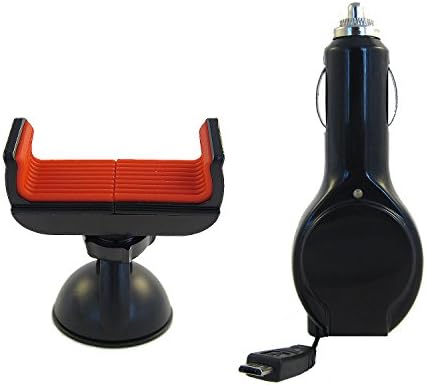 Bundle - 2 Items: Android Universal Dashboard Windshield Phone Car Mount Holder and Micro USB Retractable Car Charger For Android, Windows, and BlackBerry, Samsung Galaxy S2 / S3 / S4 / S5, Galaxy Note 2 / 3, Motorola RAZR / MAXX, Moto X, HTC One X / Mini / M8, LG G2 / G3, Nokia Lumia 520 525 930, Sony Xperia, Google Nexus, GPS Holder