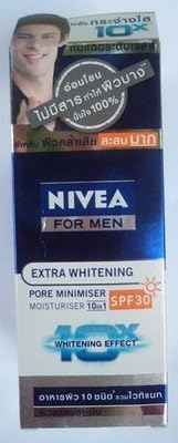 2x NIVEA for men Extra Whitening Pore Minimiser Moisturiser 10 in 1 SPF30 40 ml.
