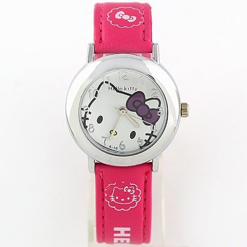 Fashion Rose Red Cartoon Hello Kitty Students Girls Kids Ladies Sport Quality Hours Gifts Wrist Watches.