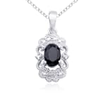 Rhodium Plated Sterling Silver Genuine Sapphire and Diamond Accent Pendant, 18"