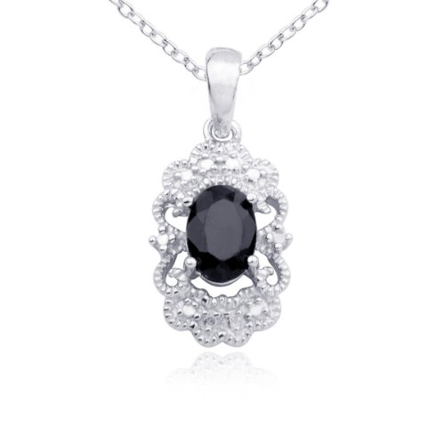 Rhodium Plated Sterling Silver Genuine Sapphire and Diamond Accent Pendant, 18"