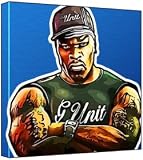 50 Cent - Pop Art Print (Multicolour; Blue Background) 30 x 30 x 2 cm Medium Square Deep Box Canvas