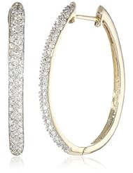 14k Gold Oval Pave Diamond Hoop Earrings (3/4 cttw, H-I Color, I1-I2 Clarity)