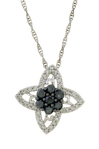 14K White Gold Black and White Diamond Pendant, 0.50 CTW