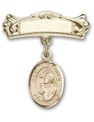 Gold Filled Baby Badge with St. Rene Goupil Charm and Arched Polished Badge Pin