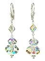 Sterling Silver Swarovski Elements Crystal Aurora Borealis Large Rondelle Drop Earrings