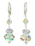 Sterling Silver Swarovski Elements Crystal Aurora Borealis Large Rondelle Drop Earrings