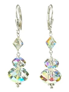 Sterling Silver Swarovski Elements Crystal Aurora Borealis Large Rondelle Drop Earrings