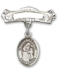 Sterling Silver Baby Badge with Blessed Caroline Gerhardinger Charm and Arched Polished Badge Pin