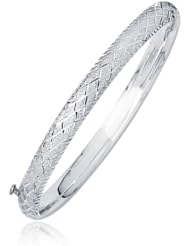 14K White Gold Diamond Carved Bangle (6.0 mm)