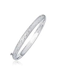 14K White Gold Diamond Carved Bangle (6.0 mm)