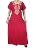 Women's Moroccan Caftan Red Floral Embroidered Cotton Long Maxi Dress Xxl