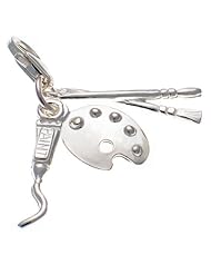 Welded Bliss Sterling 925 Silver Three Part Artist Palette Paint Tube & Brushes Charm, Clip Fit WBC1354