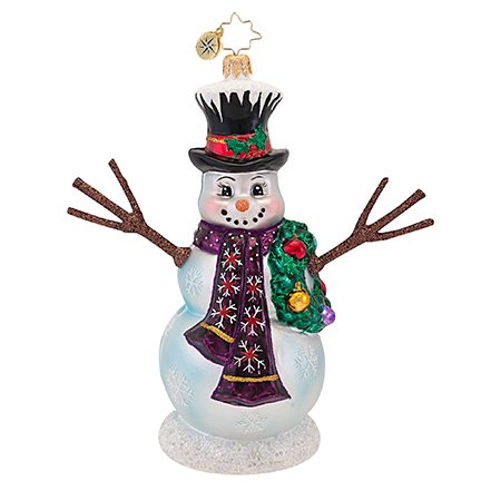 Christopher Radko Glass In the Meadow Snowman with Wreath Christmas Ornament #1016794 Christopher Radko Glass In the Meadow Snowman with Wreath Christmas Ornament #1016794