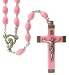 18" Silver Tone Rosary with 5mm Pink Plastic Beads, Mary Emblem, and Crucifix - Imported from ITALY