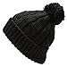 Newhattan Women's Cable Knitted Fleece Lined Pom Pom Beanie Hat with Hair Tie. (Black)