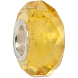 Faceted Yellow Amber Bead Charm with Solid Sterling Core for European Charm Bracelet