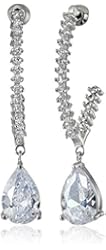 CZ by Kenneth Jay Lane Trend Round Cubic Zirconia J-Hoop Pear Post Drop Earrings