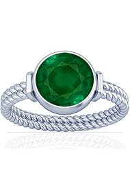 14K White Gold Round Cut Emerald Womens Astrological Ring
