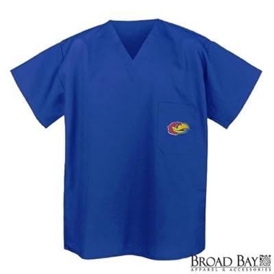 University of Kansas Scrubs Top Shirt- KU Jayhawks Logo For HIM or HER -Officially Licensed NCAA College Logo Apparel For HIM or HER SEARCH BROAD BAY SCRUB FOR OTHER College Logo Apparel Unique GIFT Ideas for Man Men Woman Women Ladies Nurses
