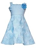 Rare Editions Little Girls 4-6X TURQUOISE-BLUE METALLIC CIRCLE EMBROIDERED PLEATED LINEN Special Occasion Wedding Flower Girl Easter Party Dress