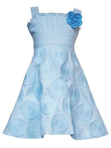 Rare Editions Little Girls 4-6X TURQUOISE-BLUE METALLIC CIRCLE EMBROIDERED PLEATED LINEN Special Occasion Wedding Flower Girl Easter Party Dress Inexpensive Flowergirl Gowns