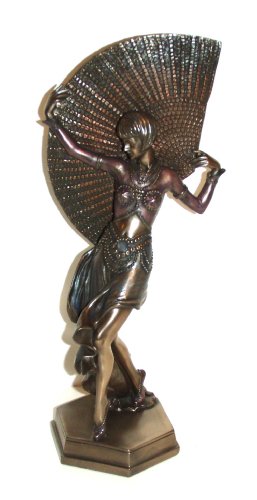 Art Deco Vintage Style 'Woman with Fan' Hancrafted Cold Cast Bronze Statue