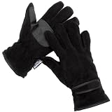Mens Black Thick Fleece Gloves With 40g Thinsulate Insulation And PVC Palm Grips