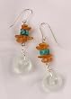 Amber, Turquoise and Recycled Glass Bead Earrings