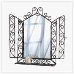 WROUGHT IRON WALL SHELF WITH MIRROR