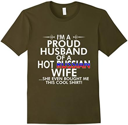 Men's Im Proud Husband Of Hot Russian Wife Bought Shirt T-Shirt XL Olive