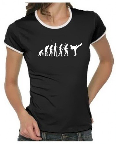Coole-Fun-T-Shirts T-Shirt Karate evolution Kampfsport Boxen K1 Girly RINGER, schw, M, 106 Preisvergleich