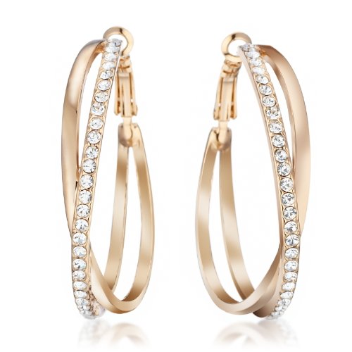 mymoment 18K GOLD 2.8Ct Diamonds Round Hoop Wedding Party Pierced Earring 1.8″