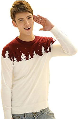Winter Christmas Trees Men's Knitwear Round Collar Custom Fit Pullover Sweather(XX-Large, Blue)