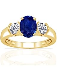 14K Yellow Gold Oval Cut Blue Sapphire Three Stone Ring