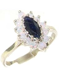 High Quality Solid 925 Sterling Silver Genuine Natural Sapphire & Opal Cluster Ring - Finger Sizes 4 to 12 Available