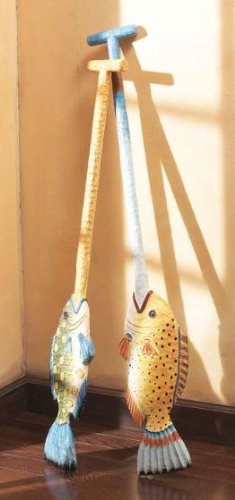 Set of 2 Vibrant Hand Painted Tropical Fish Wooden Oars CC Home Furnishings